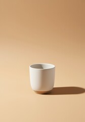 Generative AI - Minimalist White Ceramic Mug on Light Beige Background with Soft Shadow Perfect for Coffee Tea Drinkware and Tabletop Photography