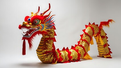 A vibrant chinese dragon costume isolated on a plain background studio