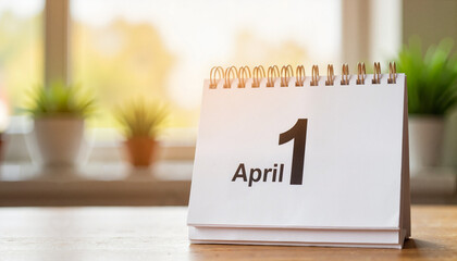 Calendar on April 1 with natural light and plants in background  