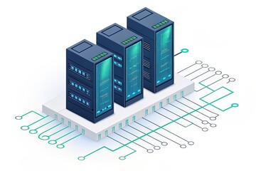 Modern Data Center with Server Racks and Circuit Connections