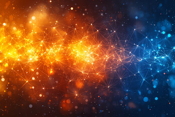 A vibrant blend of orange and blue abstract shapes representing technology and connectivity in a digital world.