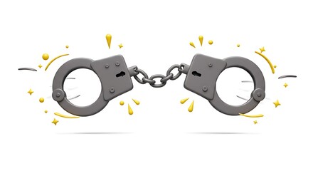 Broken Restraints Handcuffs Illustration Concept of Freedom