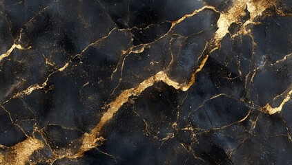 Luxurious Black Marble Texture with Golden Veins and Glitter Elegant Background Design
