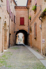 The narrow streets of the city of Ferrara (Emilia Romagna, Italy)