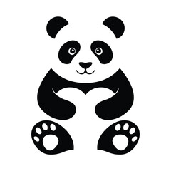 Cute Black and White Cartoon Panda Illustration with Hidden Heart Shape, Adorable Panda with Hidden Heart