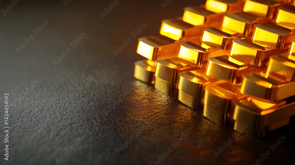 Poster Close-up view of shiny golden textures reflecting light Generative AI