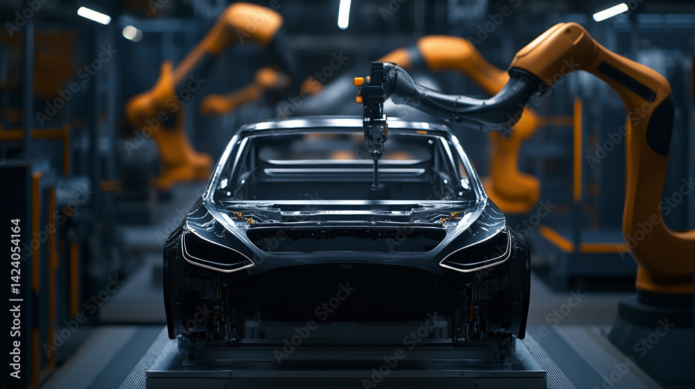 Aufkleber Close-up view of advanced robotic assembly in car manufacturing Generative AI