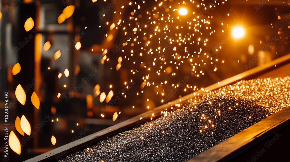Aufkleber bright metal particles illuminate industrial setting generative ai