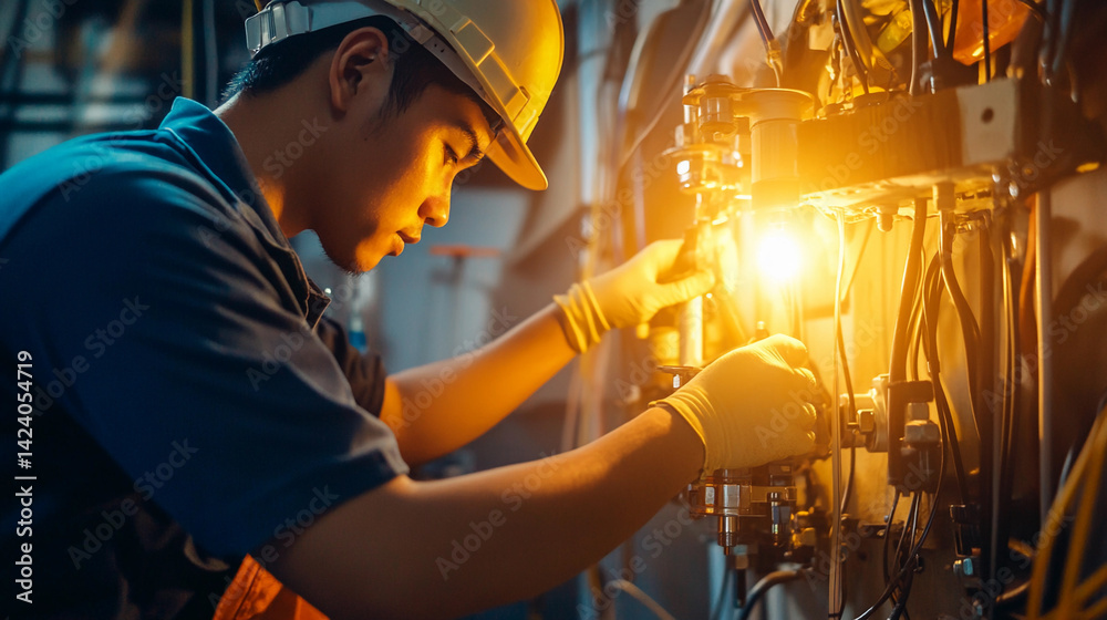 Poster Skilled technician working on machinery in a bright environment Generative AI