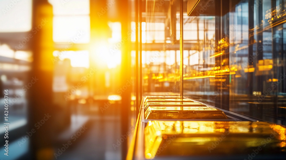 Poster golden reflection from stunning sunset view generative ai