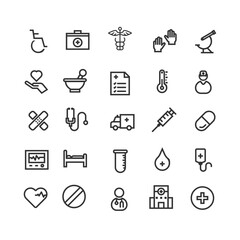 Set of Medical and Healthcare Line Icons for Professional Uses