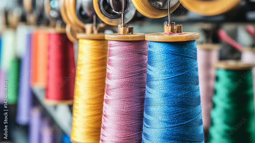 Aufkleber Colorful spools of thread arranged in a close-up display Generative AI