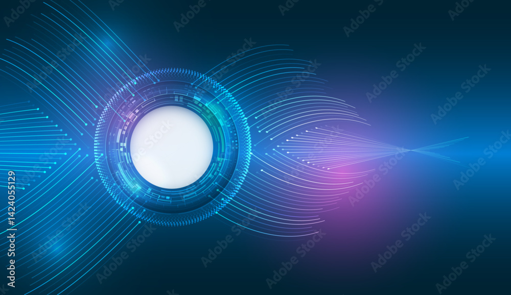 Fototapete Abstract background with curved glowing lines and smooth gradient. Dynamic digital design with motion effect, data flows and modern technological style. Ideal for banner and presentation.