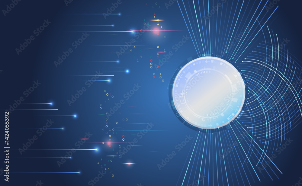 Aufkleber Abstract circles and lines futuristic concept. Data transfer and protection, internet communication on a blue background. High computer technology design. Modern science vector presentation.