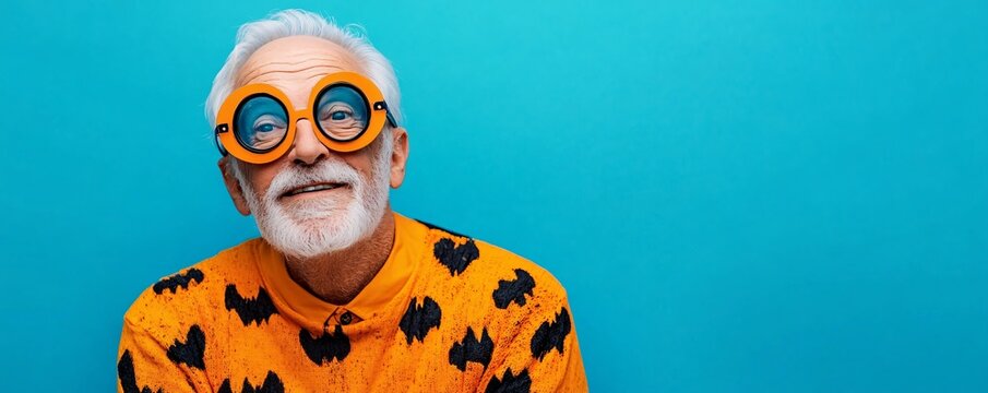 Joyful middle-aged man in halloween costume pulling a silly face for a halloween gathering