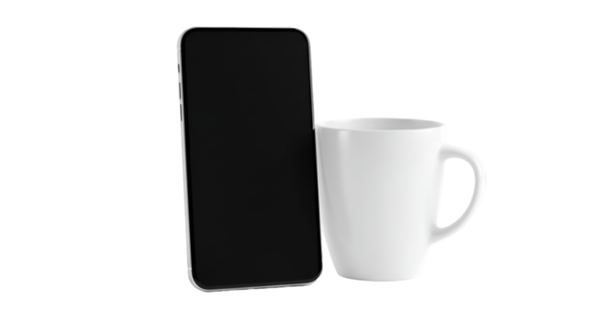 Smartphone and coffee mug minimalist composition