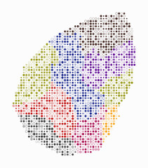San Marino, shape of the country built of colored cells. Digital style map of San Marino on white background. Small size circle blocks. Amazing vector illustration.