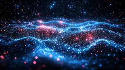 Obraz premium Abstract digital wave patterns with glowing particles