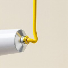 Close-up of a tube with lemon-yellow paint squeezed out, set in soft Scandinavian light with premium textures and full depth of field.