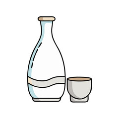 sake bottle and cup icon, sake bottle and cup vector illustration-simple illustration of sake bottle and cup, perfect for sake bottle and cup logos and icons