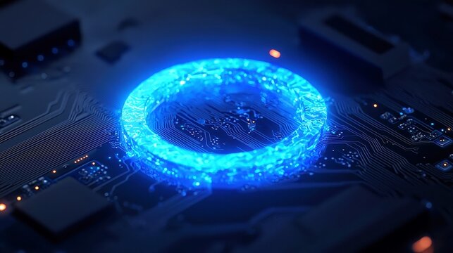 Quantum Blue Portal, a glowing circuit motherboard with thin wires, serves as a wormhole into a parallel dataverse, transcending physical laws and exploring new dimensions.