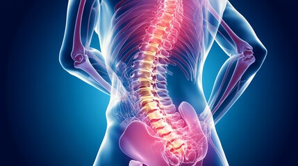Human Anatomy Back Pain Illustration Lumbar Spine Vertebrae Medical Healthcare Graphic