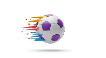 Soccer Ball with Colorful Motion Trails on White Background