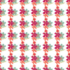 Seamless Pattern Featuring Vibrant Floral Motifs in Retro Color Scheme