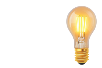 A glowing light bulb showcasing brilliant illumination against a white isolated background.
