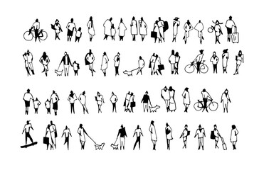 Hand-drawn sketch people illustrations, people vector in park out door illustration, Minimal style hand drawn, set elements for architecture and landscape design. Sections, Elevations, Floor Plans.