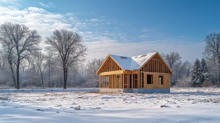 Winter construction of wooden house