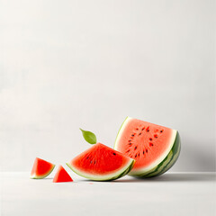 Fresh, juicy watermelon slices arranged on a clean surface, showcasing vibrant colors and a refreshing essence.