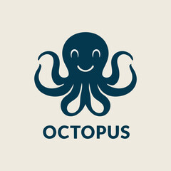 Minimalist octopus emblem in smooth vector lines with oceanic theme