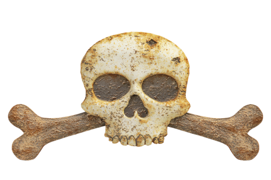 Vintage skull and crossbones symbol on a white isolated background.
