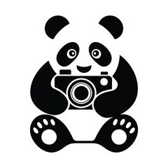 Cute Panda Taking a Photo a Creative Logo Design, Artistic Panda Photo Logo
