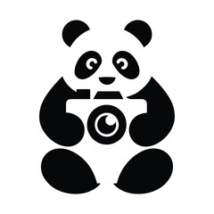 Cute Panda Holding a Camera Perfect for Photography Logo, Panda with Camera Photography Icon