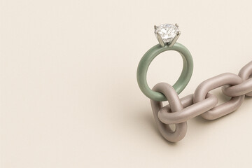 Obraz premium conceptual image of diamond ring intertwined with chain links symbolizing connection and elegance