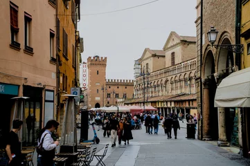 Fototapete Rund Enge Straßen The narrow streets of the city of Ferrara (Emilia Romagna, Italy)  © RedRumStudio