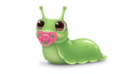 Fototapeta premium Adorable cartoon green caterpillar with pacifier childlike illustration