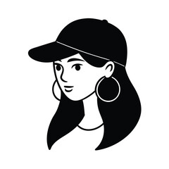 casual street style girl head cap vector art silhouette