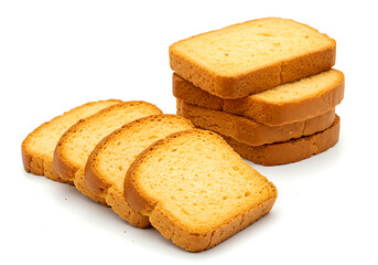 Stacked and Sliced Toast Biscuits Ready for Breakfast isolated on white background.