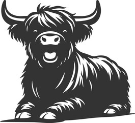 Laughing highland cow animal silhouette