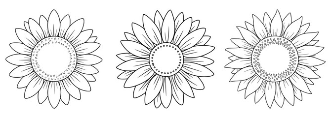 Hand Drawn Sunflower Collection Outline Vector Illustration