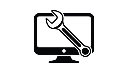 Computer Repair with Wrench, Tech Support Icon
