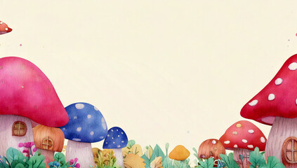 Background of an imaginary mushroom house village in a fairy tale