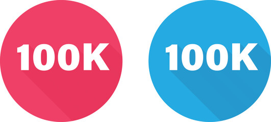 100K Circular Icons Displaying in Red and Blue with Long Shadow.