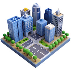  Isometric Cityscape Featuring Tall Buildings and Green Spaces