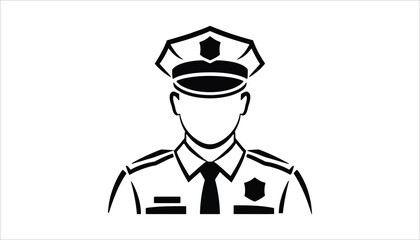 Police Officer Silhouette with Hat, Law Enforcement Icon
