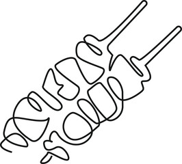 Obraz premium Сontinuous one line drawing of Lahori kebab. Shish kebab on skewers simple restaurant. Traditional lahori food cafe shop concept. Modern design vector illustration.
