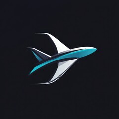 Obraz premium Modern stylized airplane with blue and white body on dark background